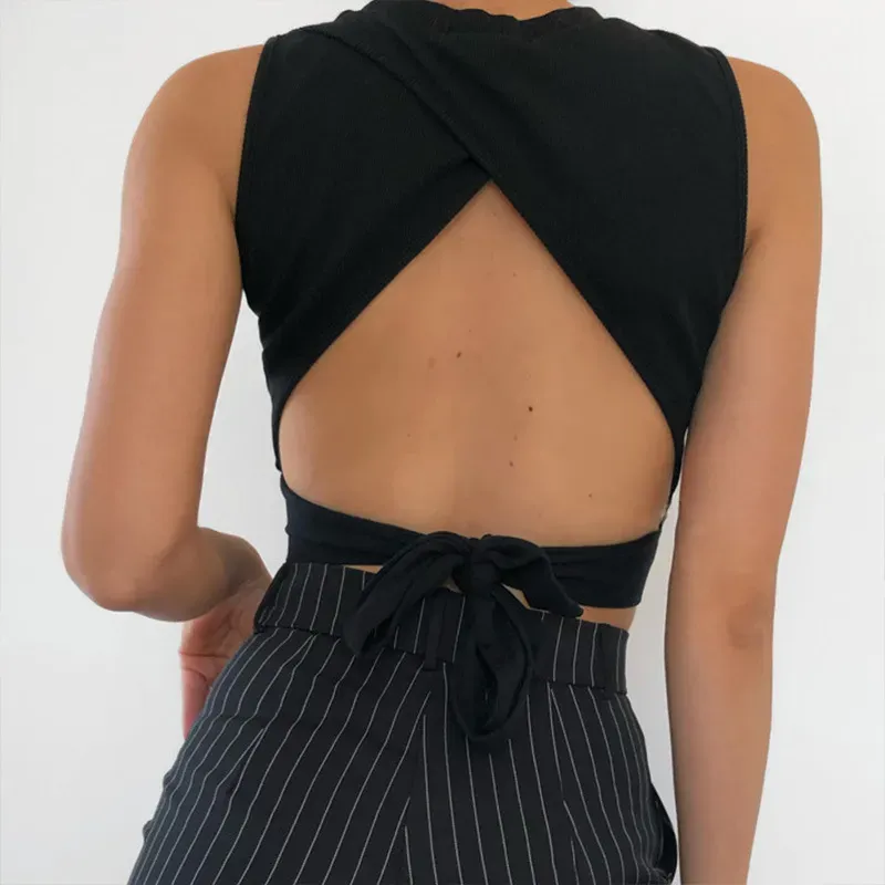 Tied Together Open-Back Mock Neck Crop Top