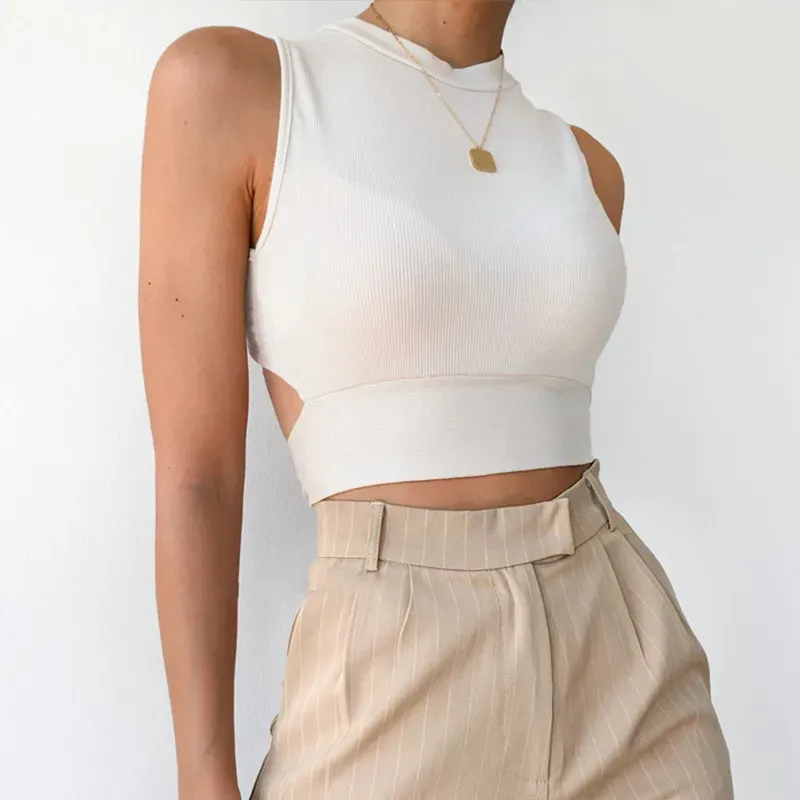 Tied Together Open-Back Mock Neck Crop Top