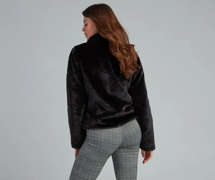 Trendy Illusion Stripe Faux Fur Jacket