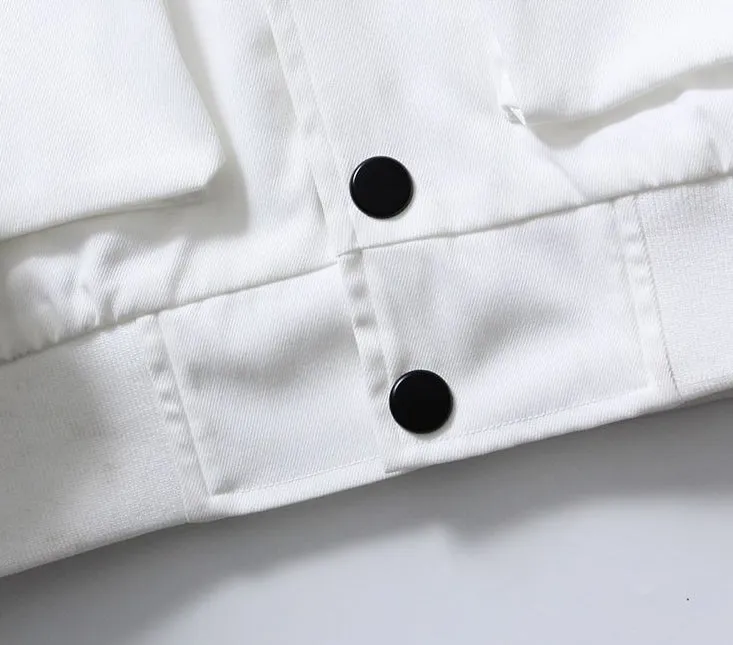 Trendy Patchwork Varsity Jacket Featuring Elastic Band Cuffs
