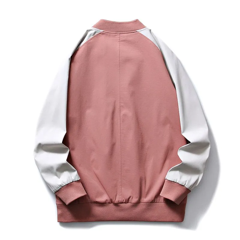 Trendy Patchwork Varsity Jacket Featuring Elastic Band Cuffs