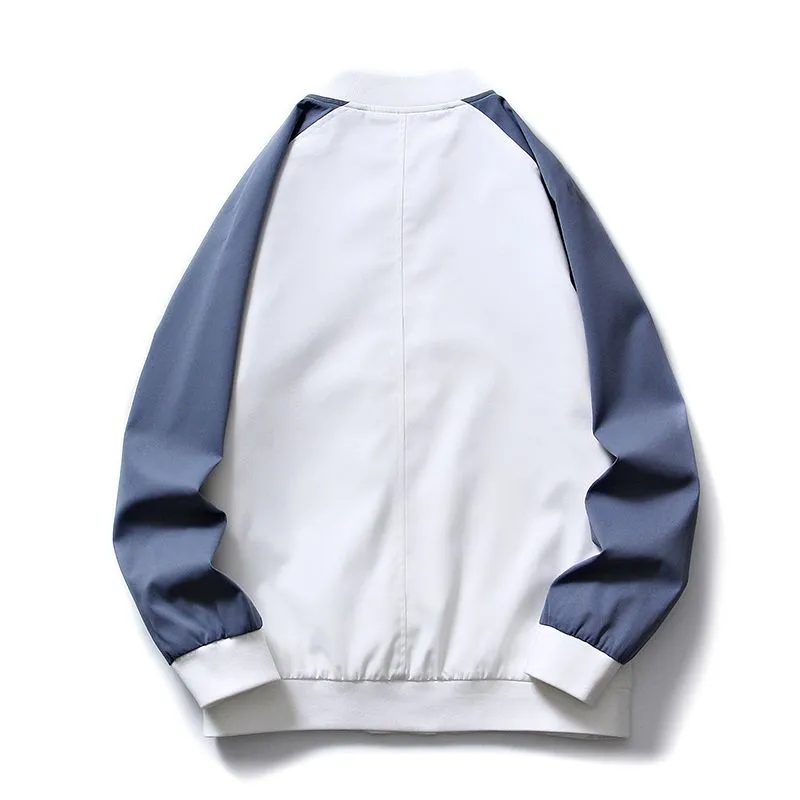 Trendy Patchwork Varsity Jacket Featuring Elastic Band Cuffs