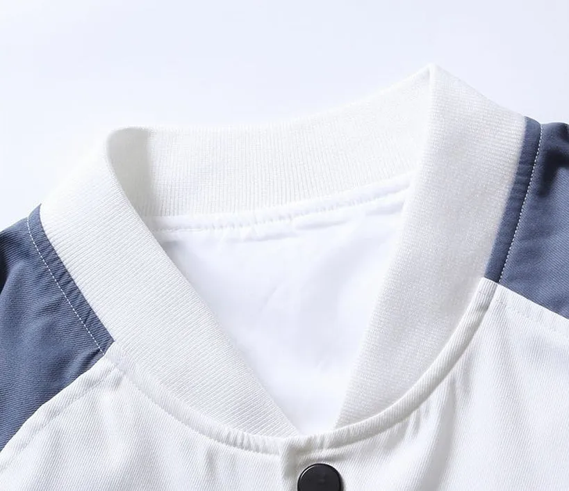 Trendy Patchwork Varsity Jacket Featuring Elastic Band Cuffs