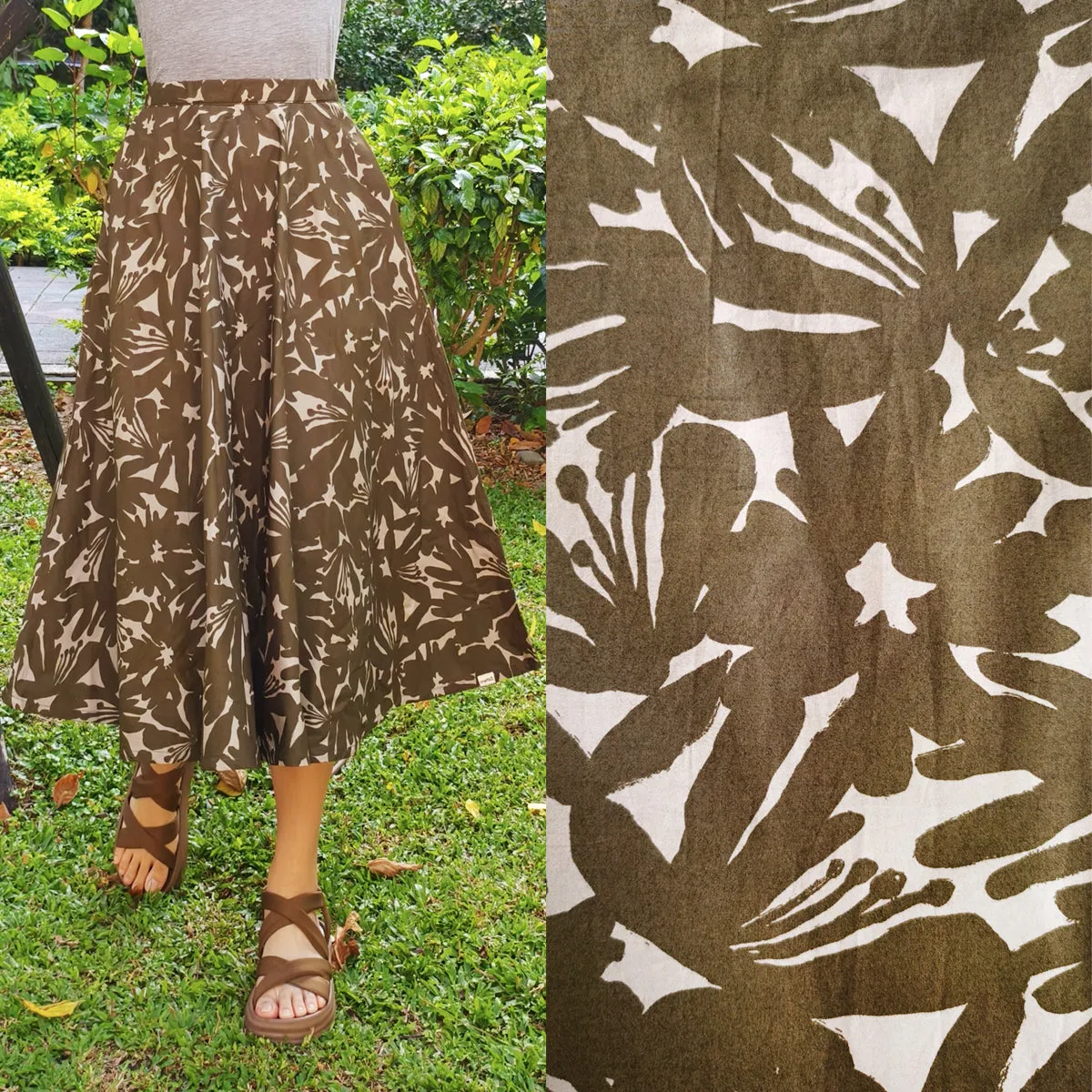 Twilight Green Flowers-Handmade Circle Skirt