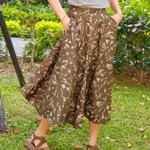 Twilight Green Flowers-Handmade Circle Skirt