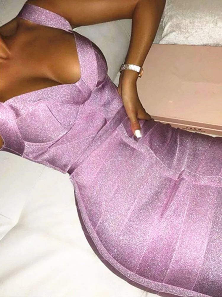 V Neck Backless Bandage Dress