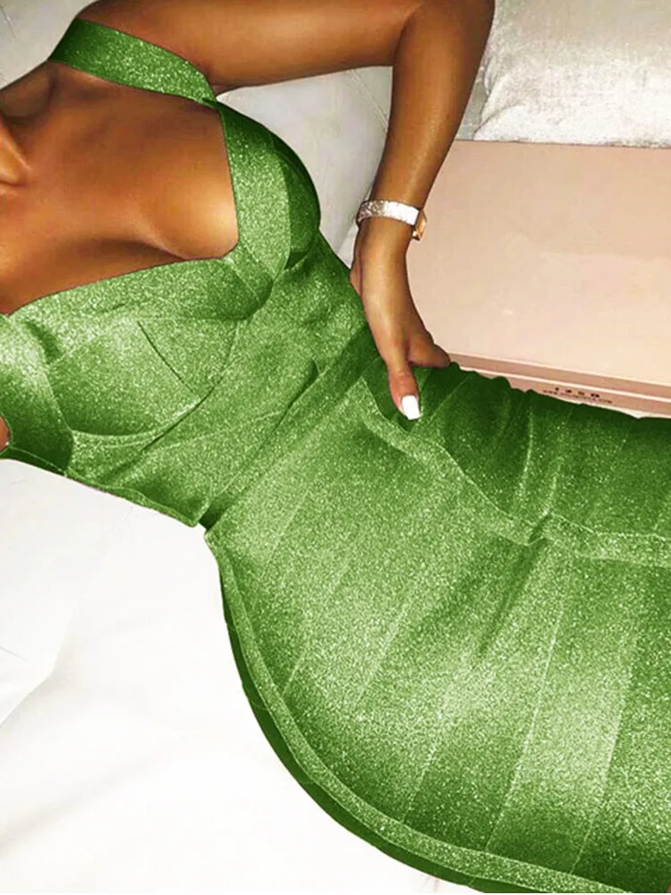 V Neck Backless Bandage Dress
