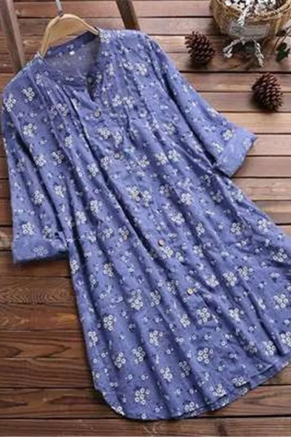 V Neck Floral Printing Blouse
