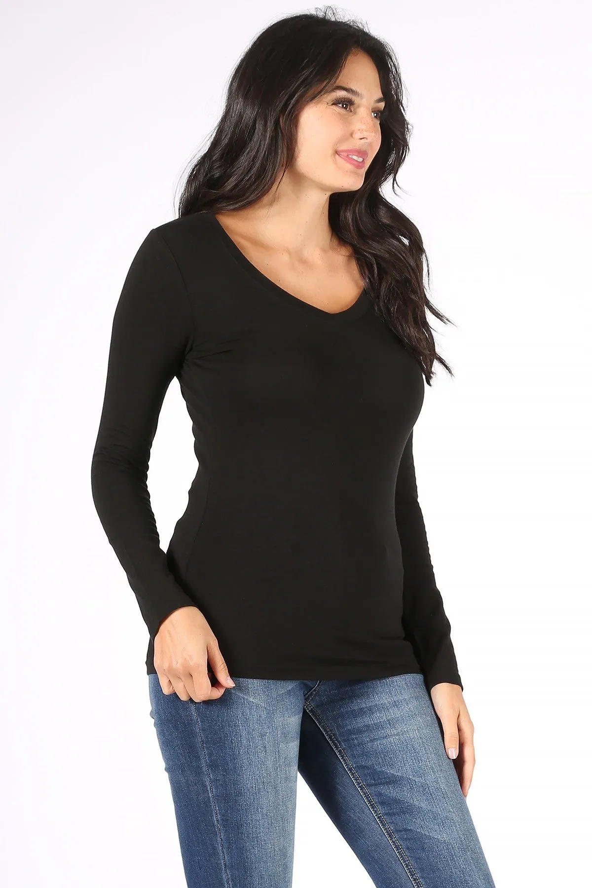 V neck longe sleeve BLACK