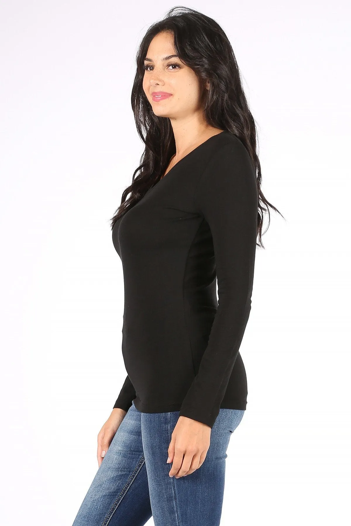 V neck longe sleeve BLACK