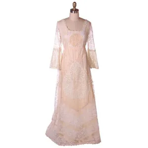 Vintage Cream Lace & Applique Wedding Dress Empire Waist 1970s Gunne Sax Style S/M
