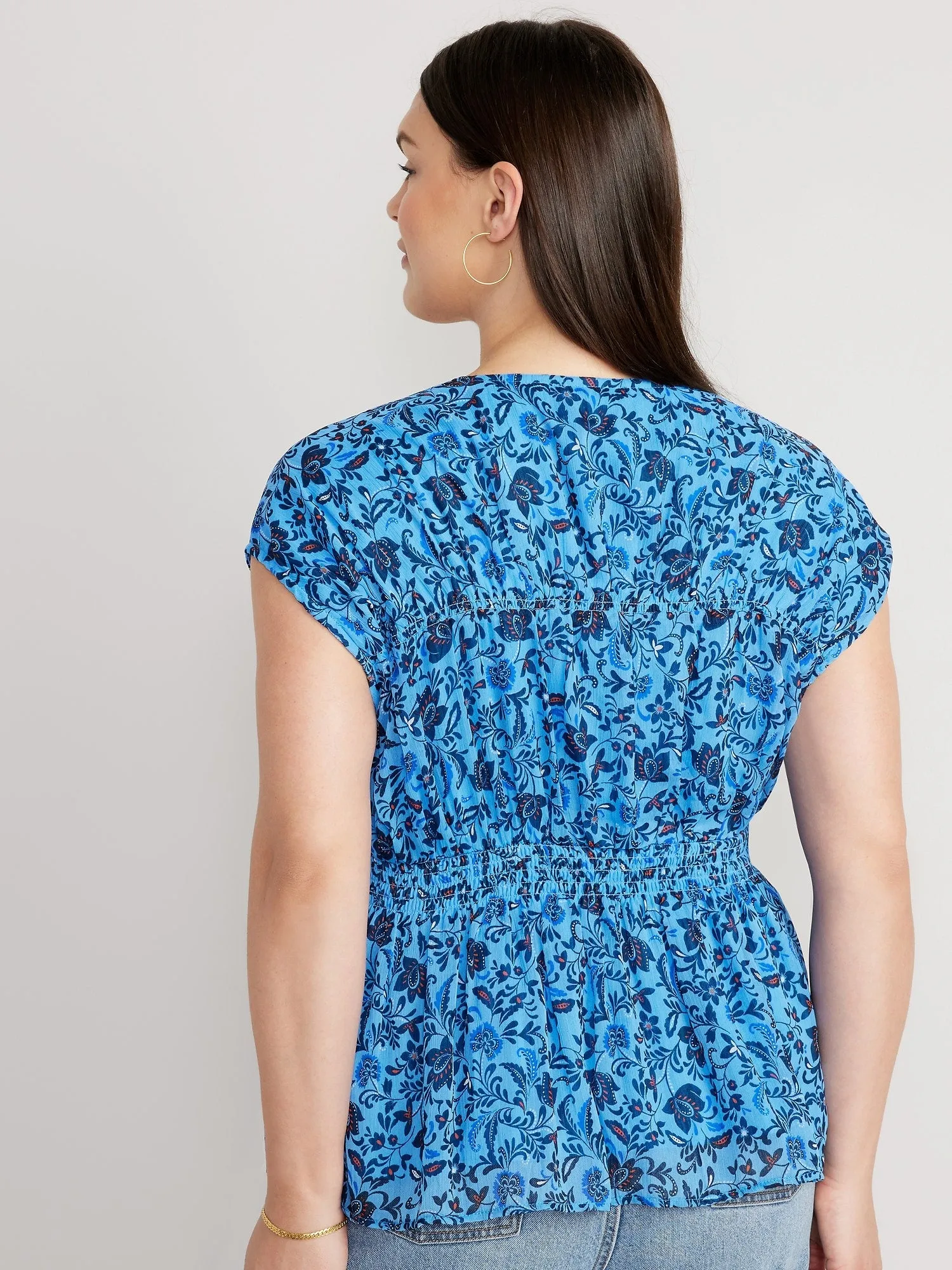 Waist-Defined Printed Dolman-Sleeve Top for Women