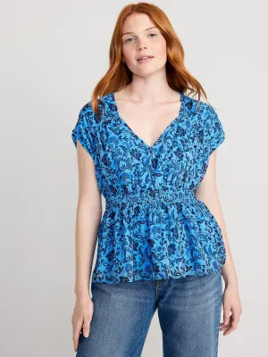 Waist-Defined Printed Dolman-Sleeve Top for Women