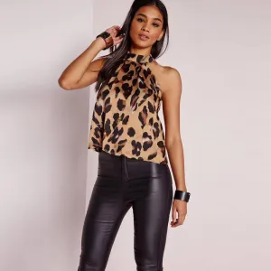 Wild Charm Halter Neck Sleeveless Leopard Print Top