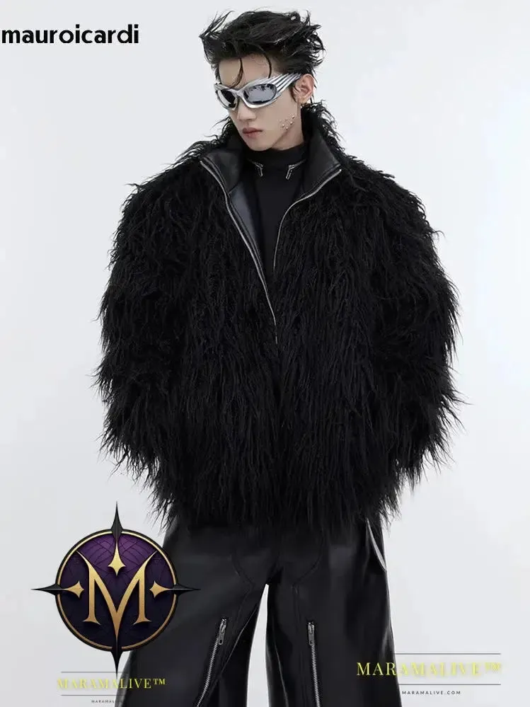 Winter Short White Thick Warm Shaggy Hairy Soft Faux Mongolian Fur Coat Men High Quality Luxury Fluffy Jacket 2023