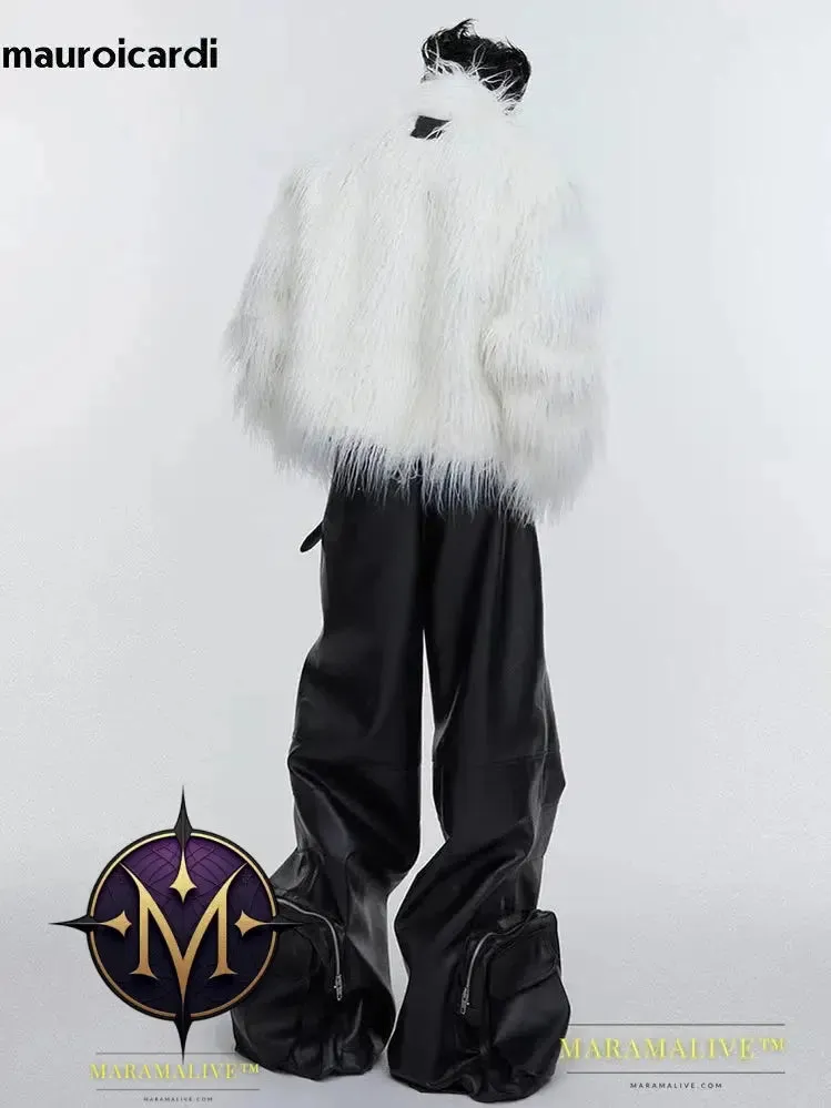 Winter Short White Thick Warm Shaggy Hairy Soft Faux Mongolian Fur Coat Men High Quality Luxury Fluffy Jacket 2023