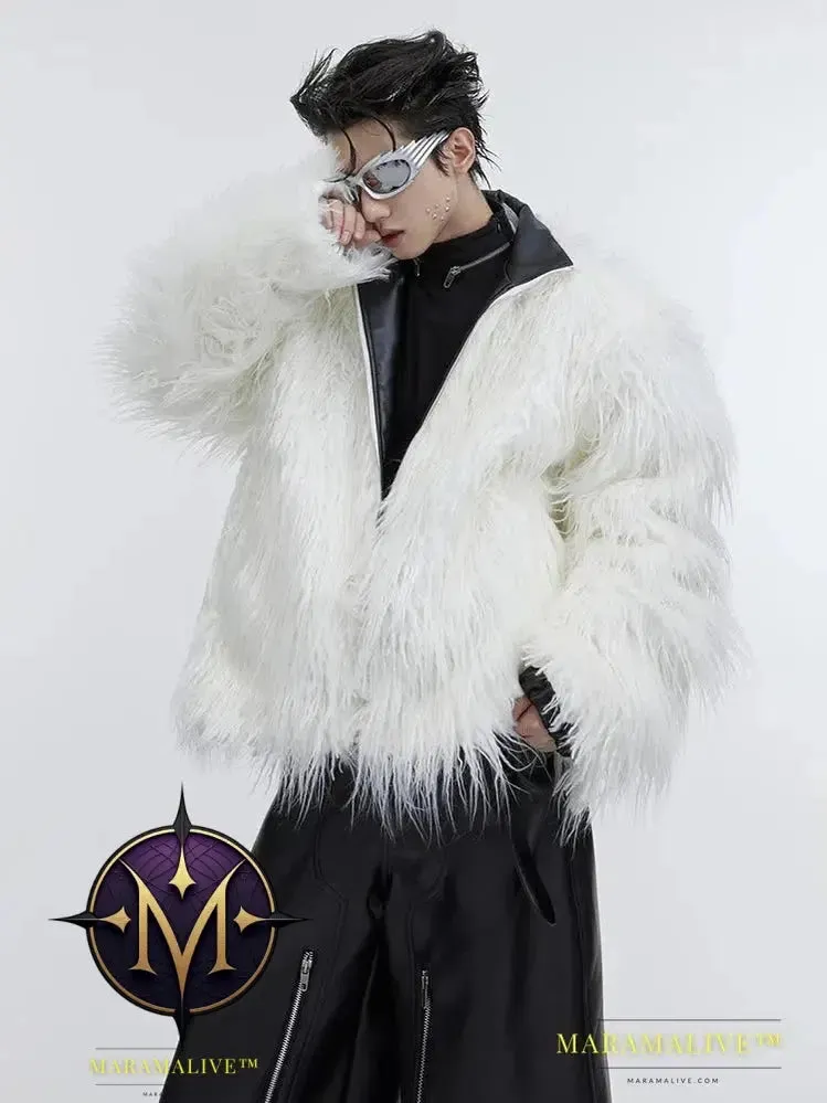 Winter Short White Thick Warm Shaggy Hairy Soft Faux Mongolian Fur Coat Men High Quality Luxury Fluffy Jacket 2023