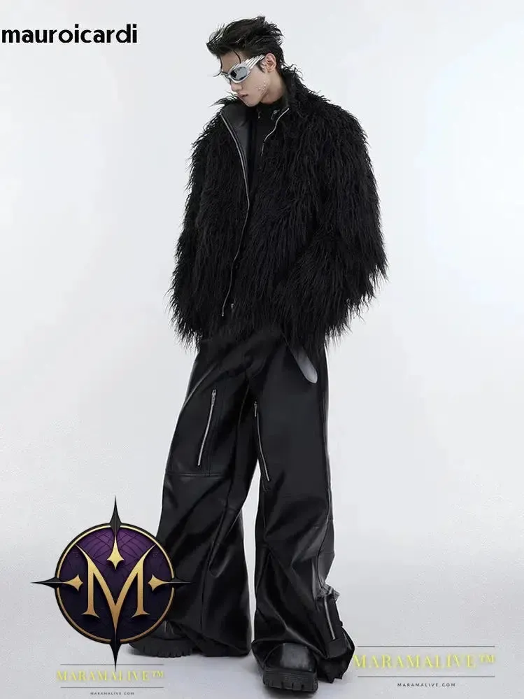 Winter Short White Thick Warm Shaggy Hairy Soft Faux Mongolian Fur Coat Men High Quality Luxury Fluffy Jacket 2023