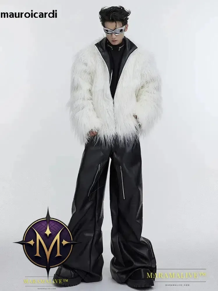 Winter Short White Thick Warm Shaggy Hairy Soft Faux Mongolian Fur Coat Men High Quality Luxury Fluffy Jacket 2023