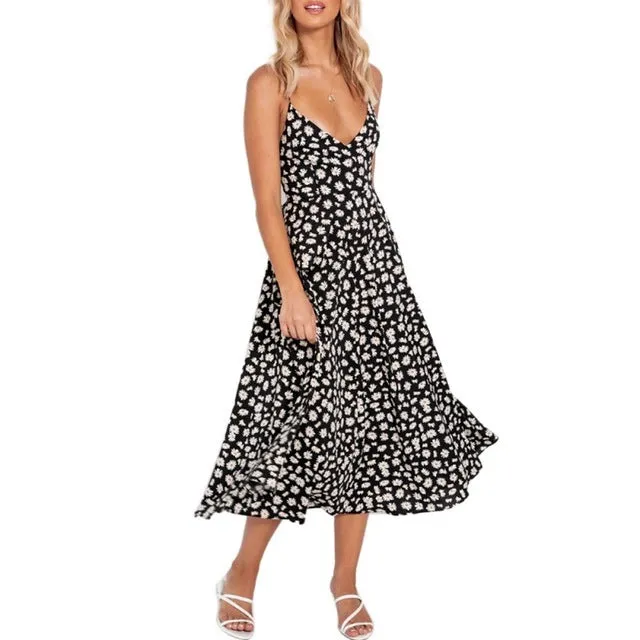 Women Boho Beach Summer Holiday Clothes Short Sleeve V-neck Floral Dress Elegant Playa Party Ladies Dress Fashion Tunic Sundress