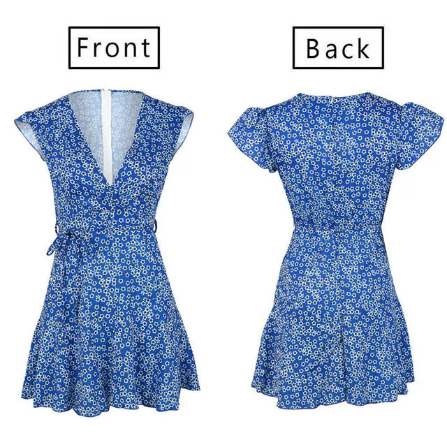Women Boho Beach Summer Holiday Clothes Short Sleeve V-neck Floral Dress Elegant Playa Party Ladies Dress Fashion Tunic Sundress