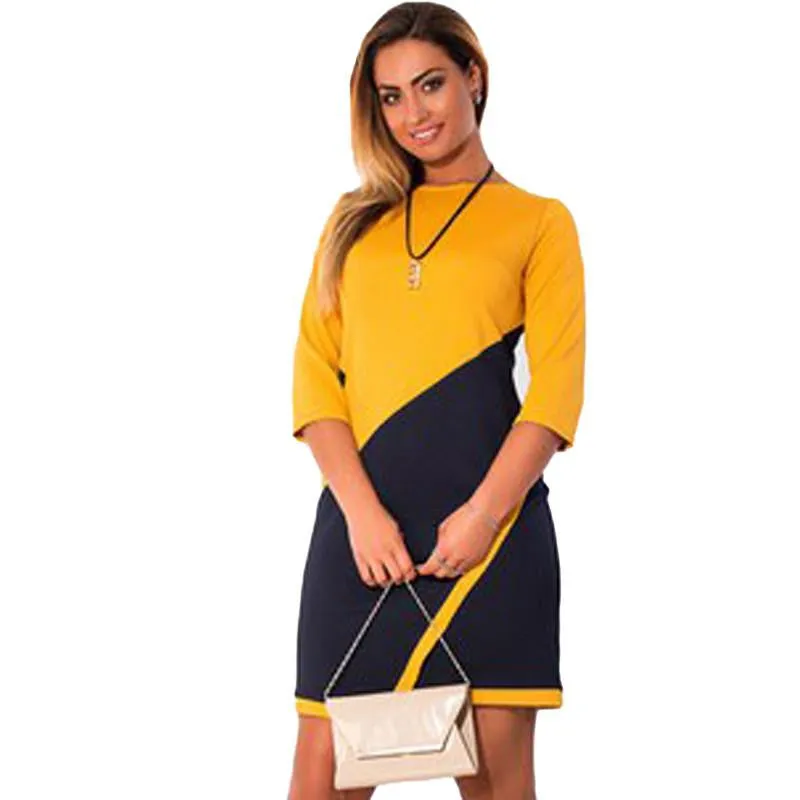 women casual sheath patchwork dress fashion bodycon knee length party dresses 5xl 6xl plus size