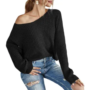Women Criss Cross V Back Sweaters Fall Trendy Long Sleeve Crewneck Knitted Pullover Jumper Top K295