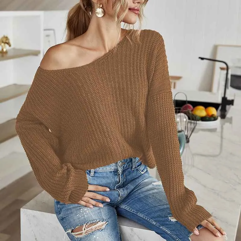 Women Criss Cross V Back Sweaters Fall Trendy Long Sleeve Crewneck Knitted Pullover Jumper Top K295