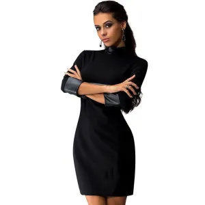 Women PU Patchwork Dress Mini Party Dress Autumn Sheath Pencil Dresses Ukraine Package Hip Tshirt With Pockets