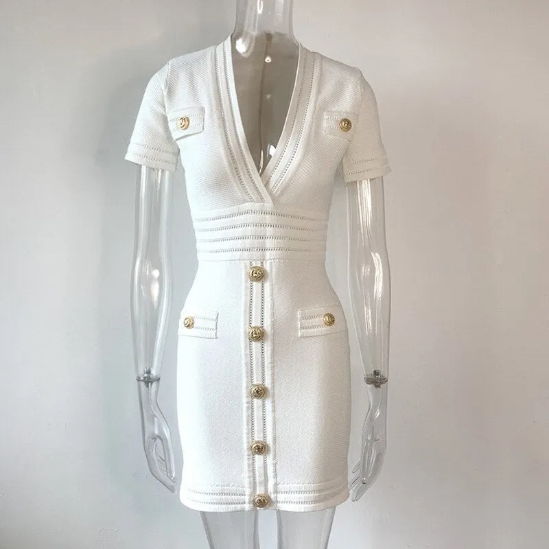 Women Single Breasted Thin High Waist Knitted Dress