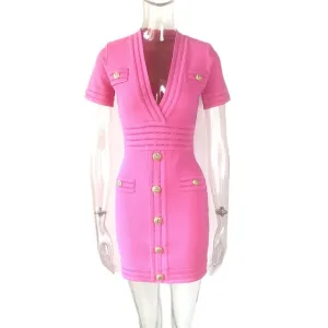 Women Single Breasted Thin High Waist Knitted Dress
