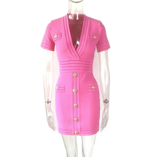 Women Single Breasted Thin High Waist Knitted Dress