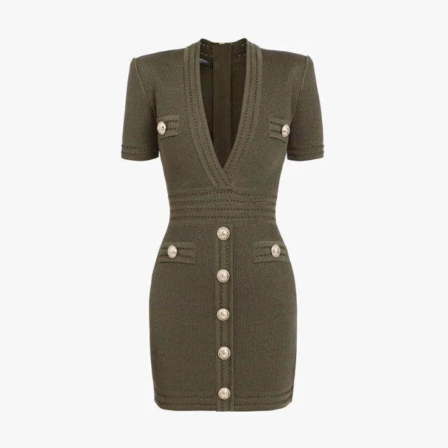 Women Single Breasted Thin High Waist Knitted Dress