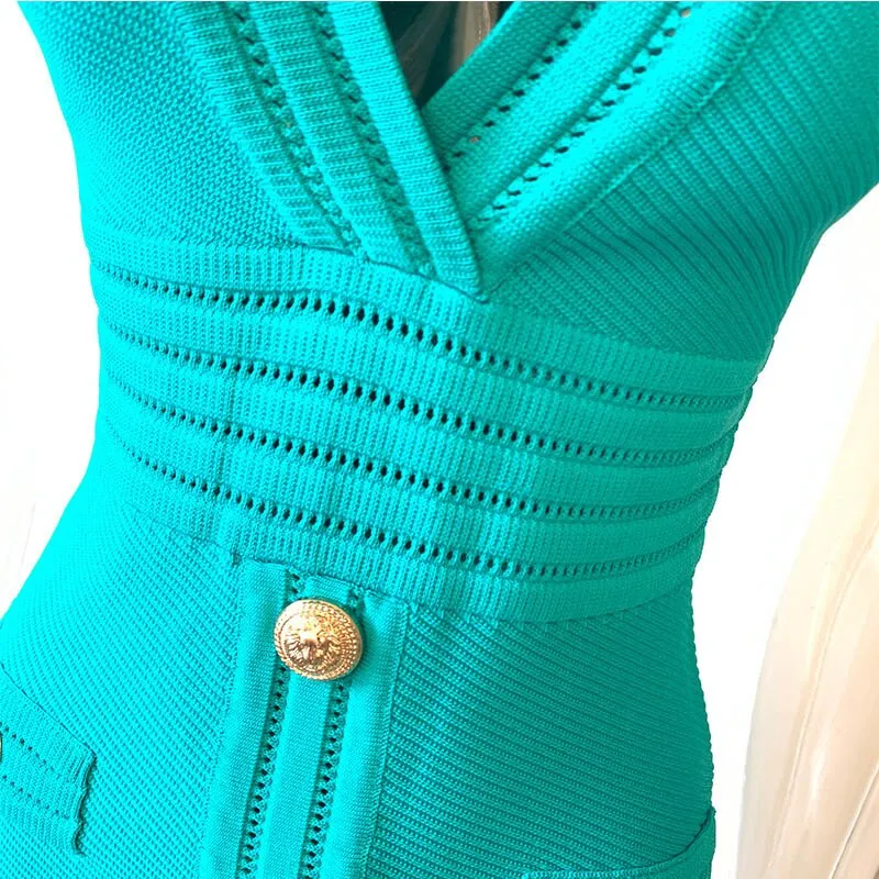 Women Single Breasted Thin High Waist Knitted Dress