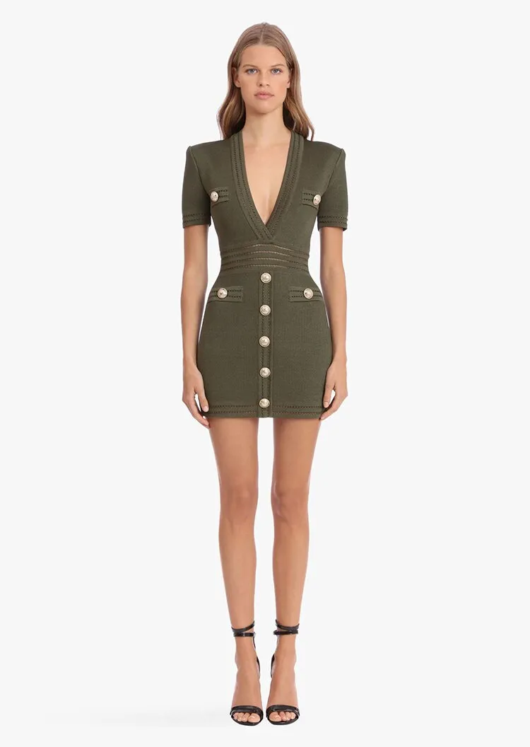 Women Single Breasted Thin High Waist Knitted Dress