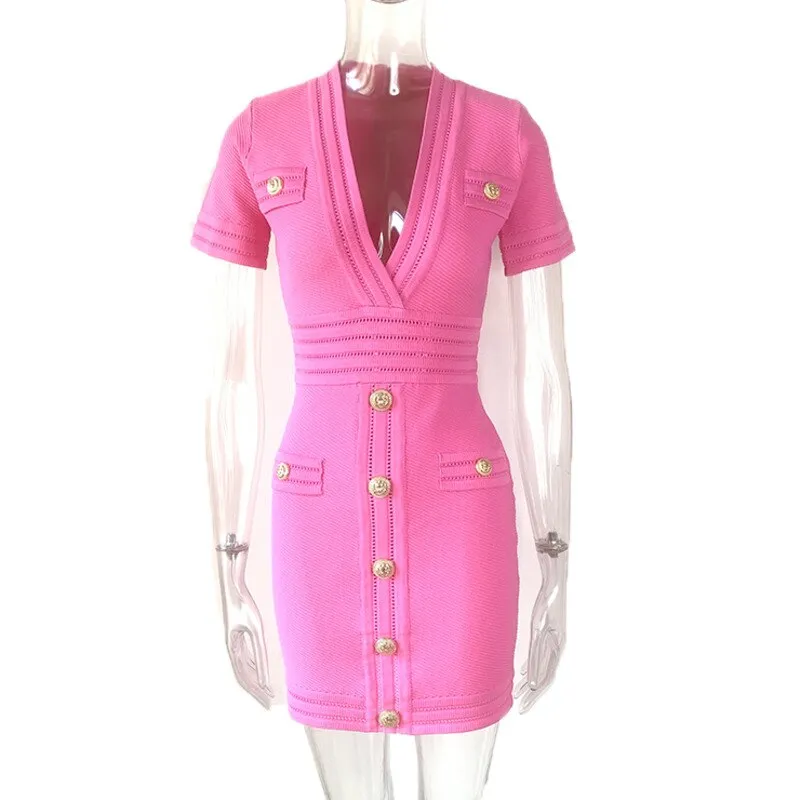 Women Single Breasted Thin High Waist Knitted Dress