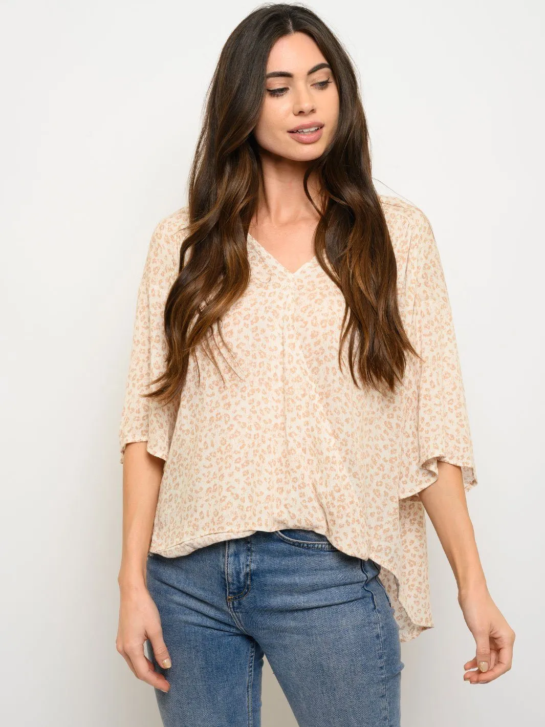 WOMEN'S ANIMAL PRINT SURPLICE 3/4 SLEEVE TOP