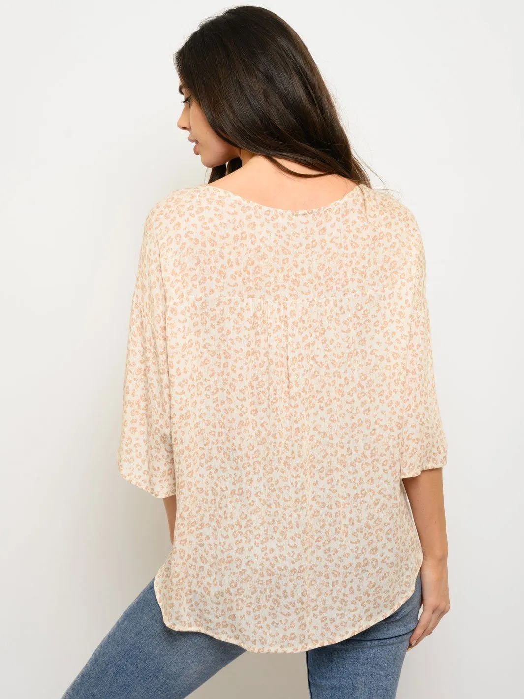 WOMEN'S ANIMAL PRINT SURPLICE 3/4 SLEEVE TOP