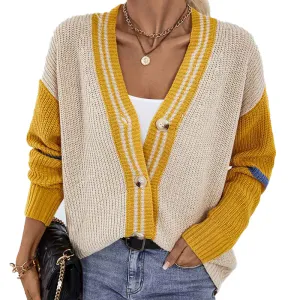 Women's Casual Knit Cardigan Sweater V Neck Drop Shoulder Button Up Loose Outerwear K446