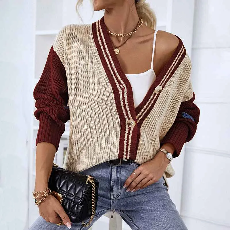 Women's Casual Knit Cardigan Sweater V Neck Drop Shoulder Button Up Loose Outerwear K446