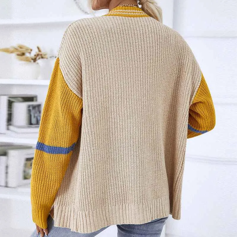Women's Casual Knit Cardigan Sweater V Neck Drop Shoulder Button Up Loose Outerwear K446
