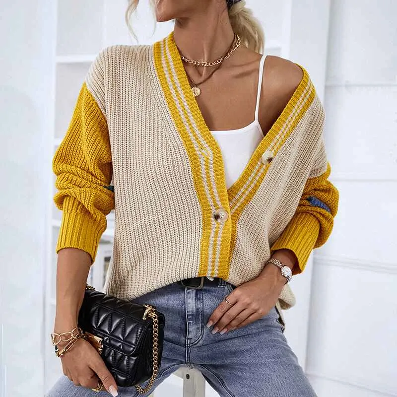 Women's Casual Knit Cardigan Sweater V Neck Drop Shoulder Button Up Loose Outerwear K446
