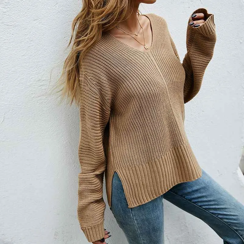 Women's Casual Lightweight V Neck Batwing Sleeve Knit Top Loose Pullover Sweater K345