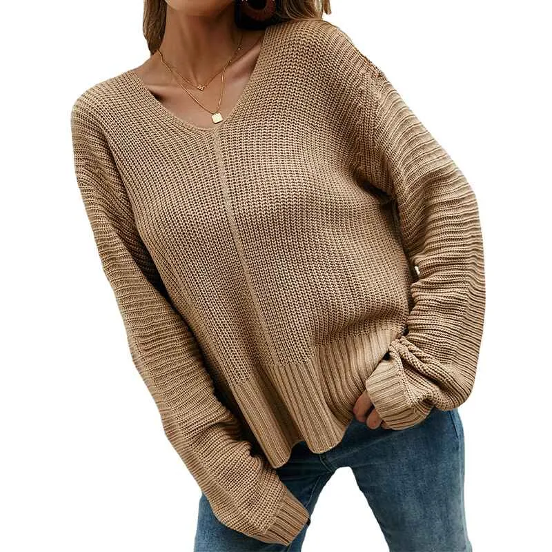 Women's Casual Lightweight V Neck Batwing Sleeve Knit Top Loose Pullover Sweater K345