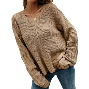 Women's Casual Lightweight V Neck Batwing Sleeve Knit Top Loose Pullover Sweater K345
