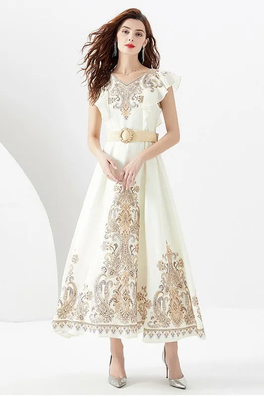 Women's Circle Skirt Design Maxi Dress with Belt