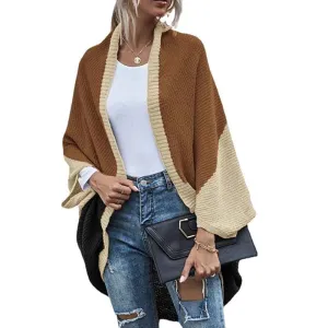 Womens Color Block Cardigan Open Front Sweaters Loose Knit Casual Coat K286