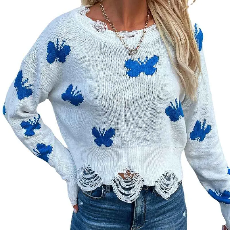 Womens Crew Neck Long Sleeve Striped Color Block Knitted Pullover Sweaters Tops  K332