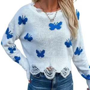 Womens Crew Neck Long Sleeve Striped Color Block Knitted Pullover Sweaters Tops  K332