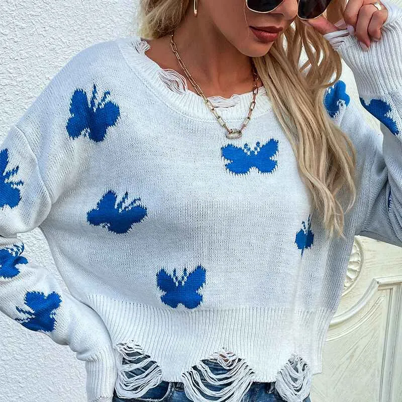 Womens Crew Neck Long Sleeve Striped Color Block Knitted Pullover Sweaters Tops  K332